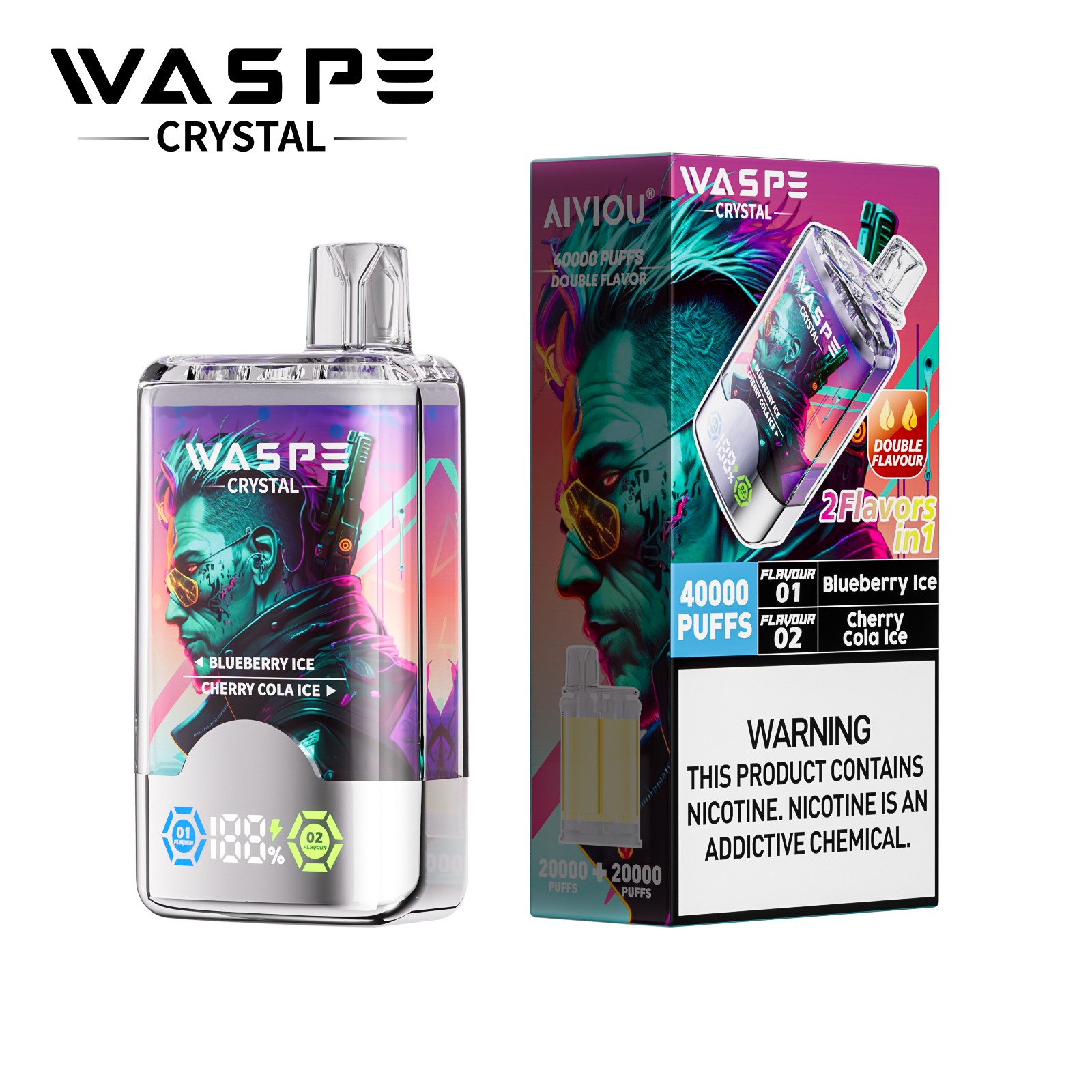 WASPE Crystal 40000 40K Puffs Double Taste LCD Display Disposable Vape random flavor option image