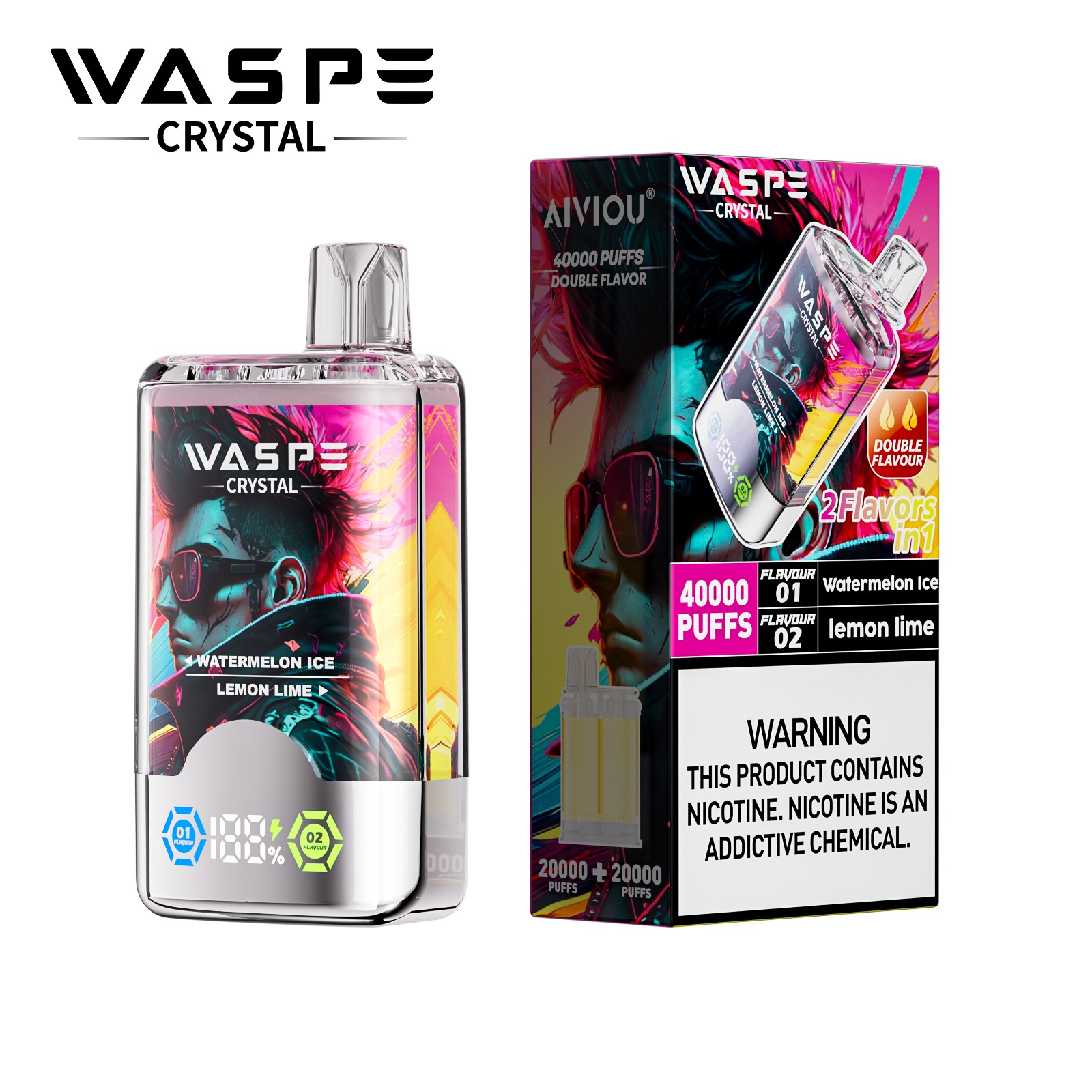 WASPE Crystal 40000 40K Puffs Double Taste LCD Display Disposable Vape random flavor option image