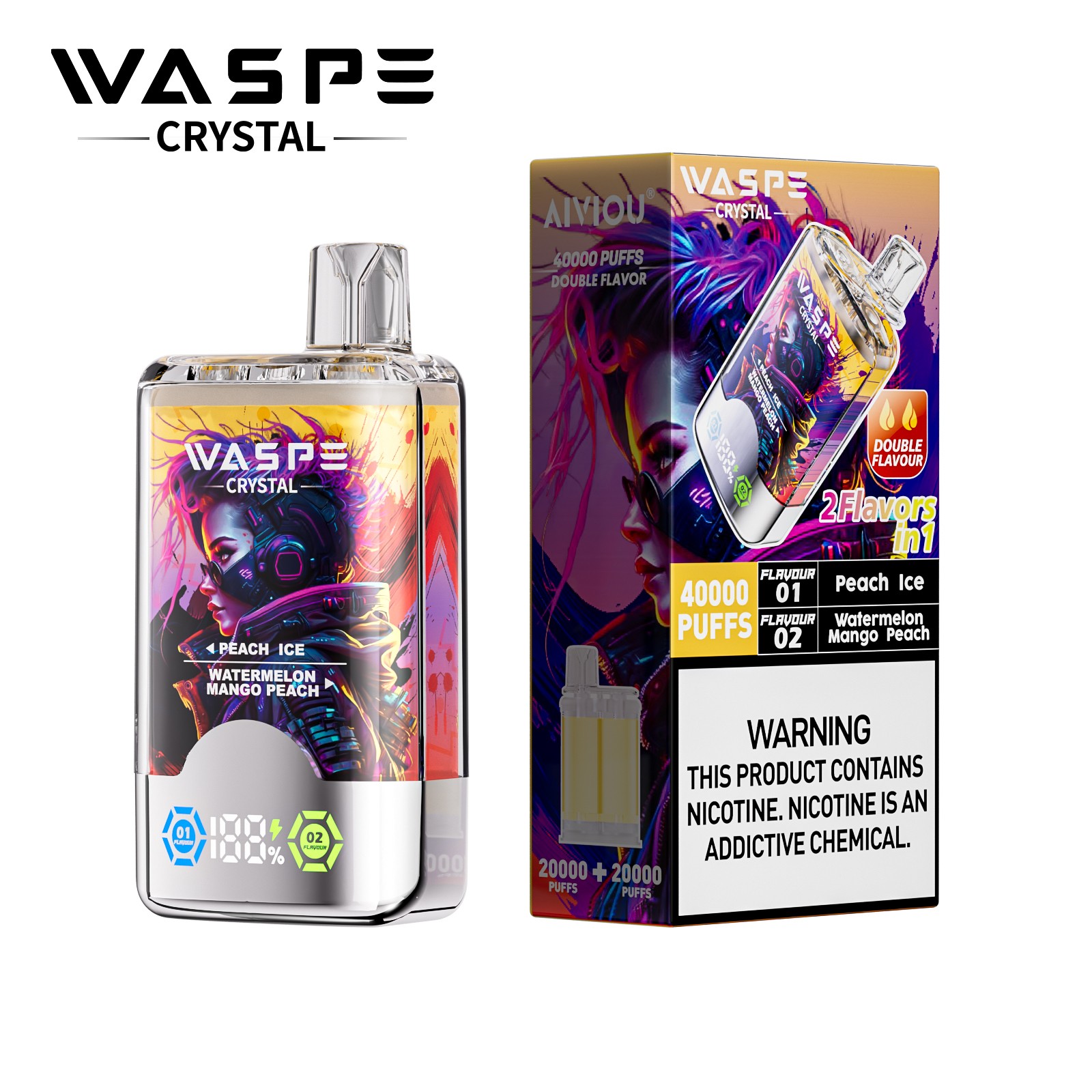 WASPE Crystal 40000 40K Puffs Double Taste LCD Display Disposable Vape random flavor option image