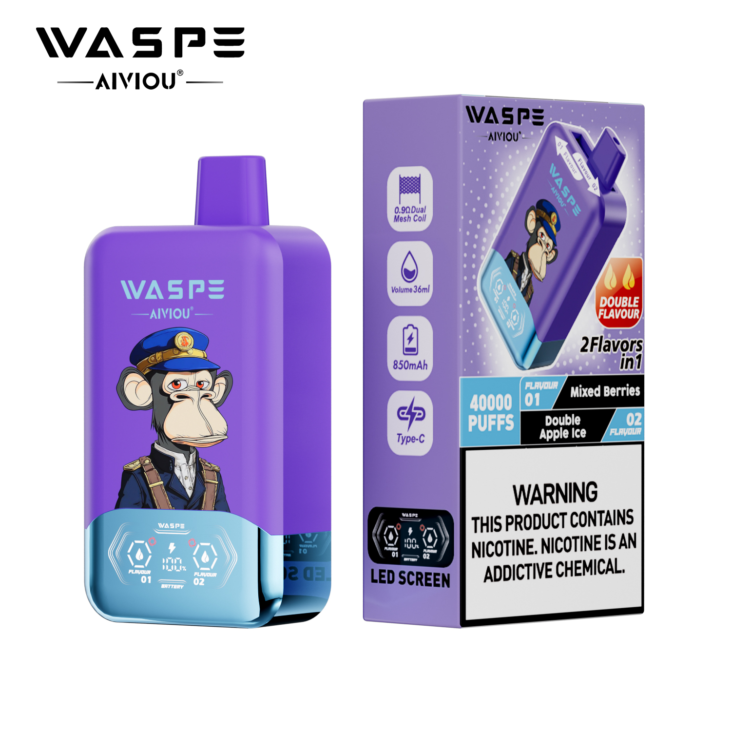 WASPE 40000 40K Puffs Double Taste LCD Display Disposable Vape random flavor option image