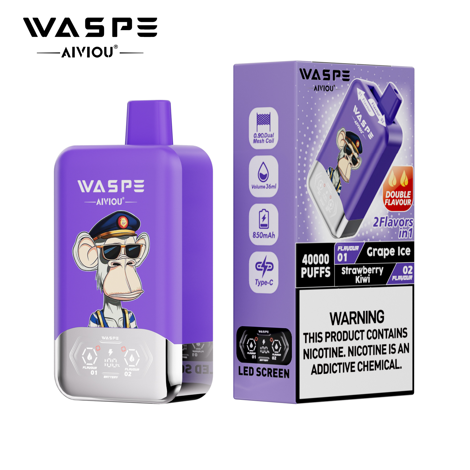 WASPE 40000 40K Puffs Double Taste LCD Display Disposable Vape random flavor option image