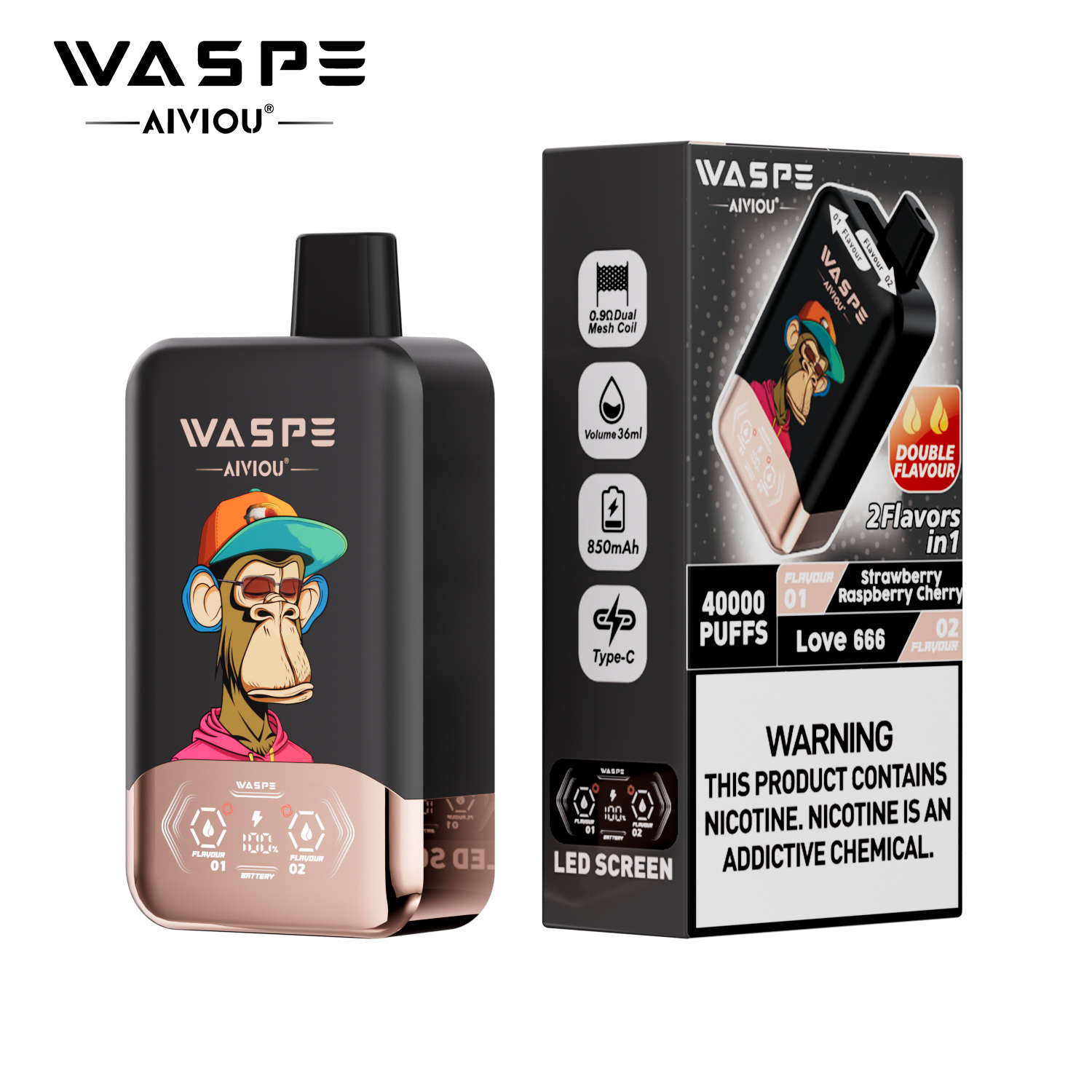 WASPE 40000 40K Puffs Double Taste LCD Display Disposable Vape random flavor option image