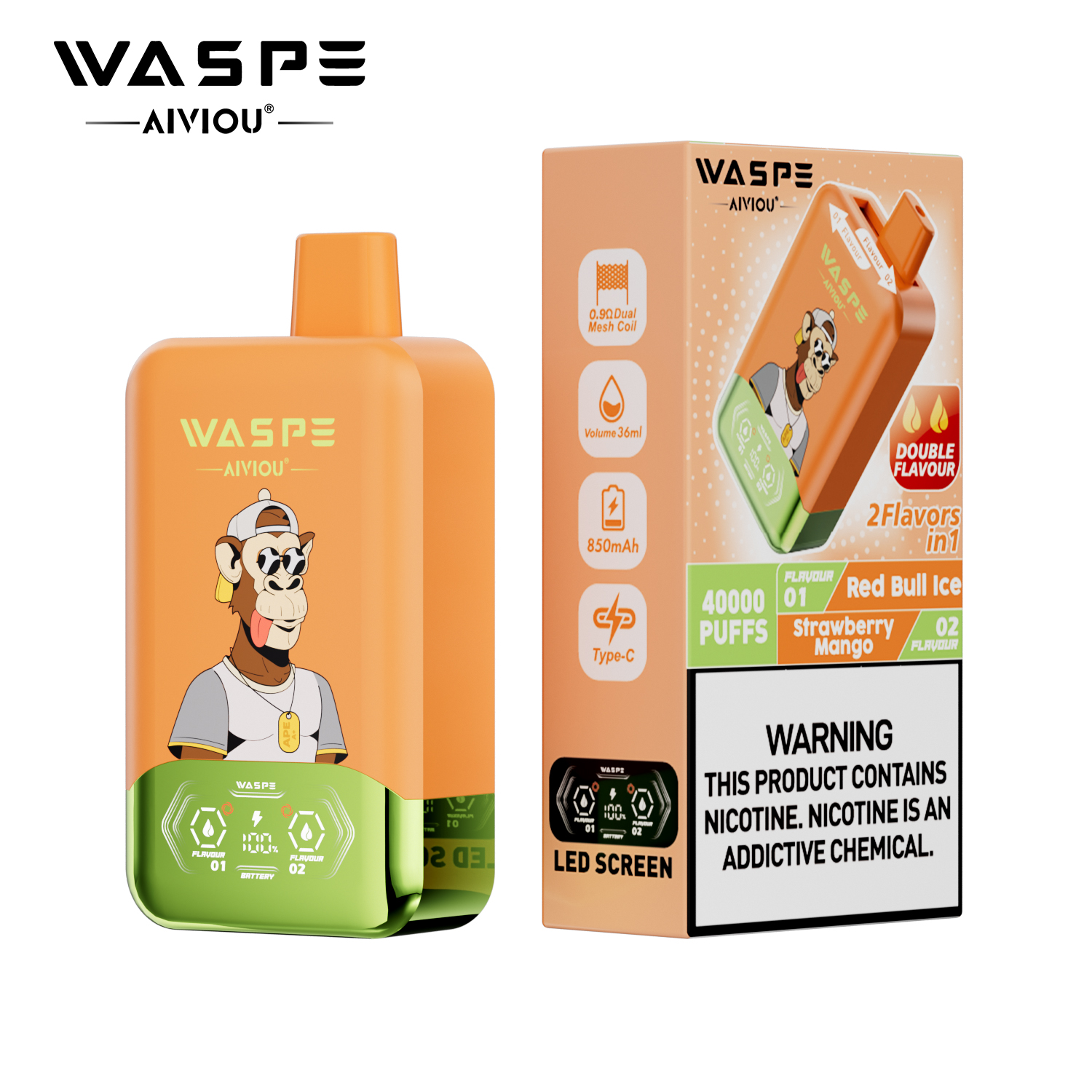 WASPE 40000 40K Puffs Double Taste LCD Display Disposable Vape random flavor option image