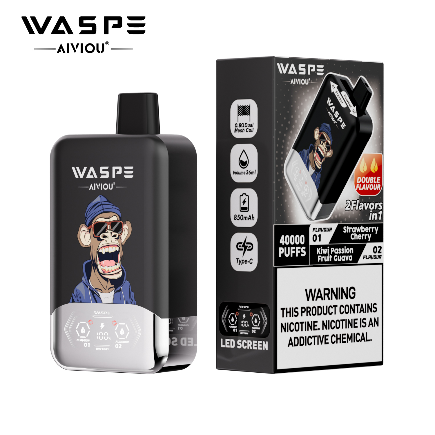 WASPE 40000 40K Puffs Double Taste LCD Display Disposable Vape random flavor option image