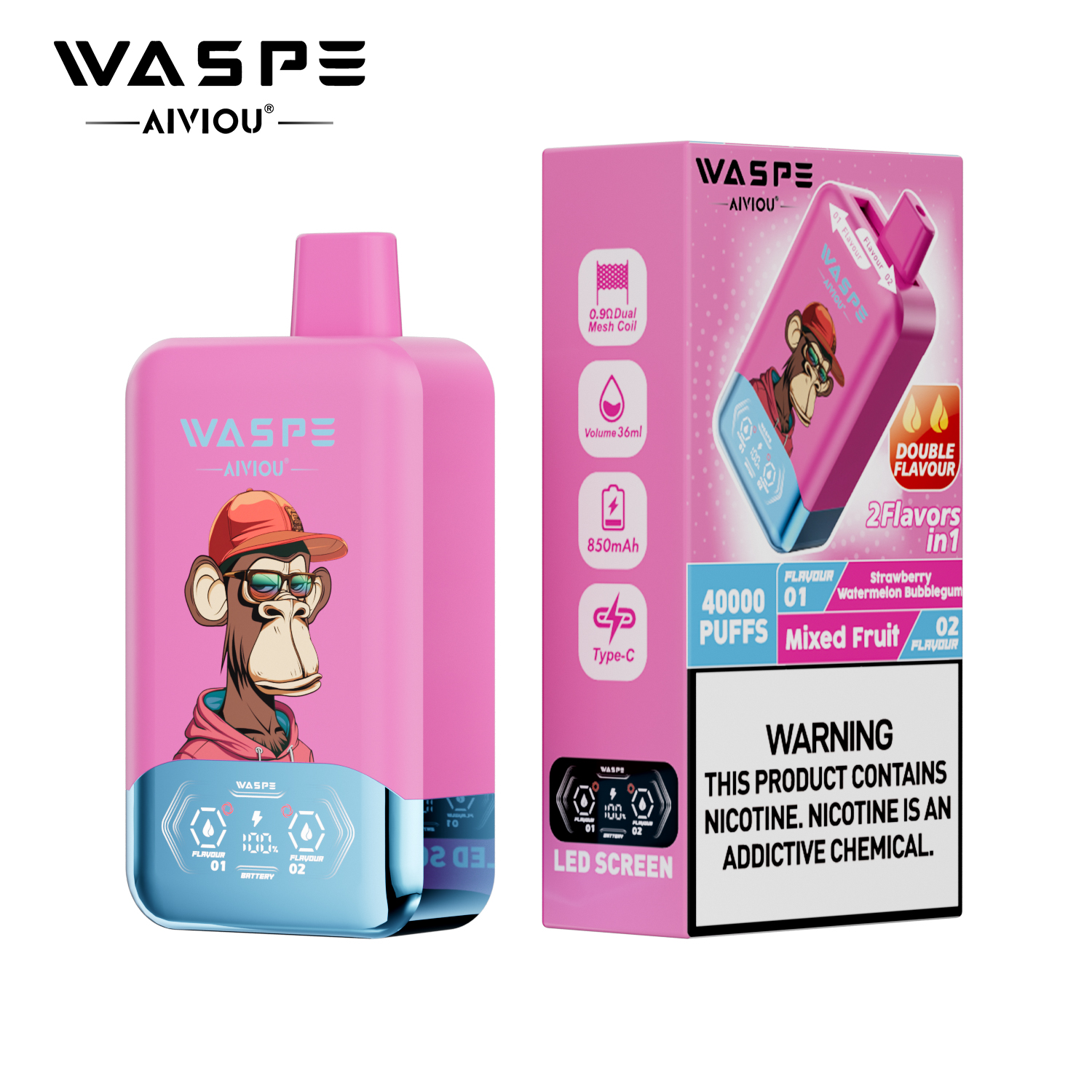 WASPE 40000 40K Puffs Double Taste LCD Display Disposable Vape random flavor option image
