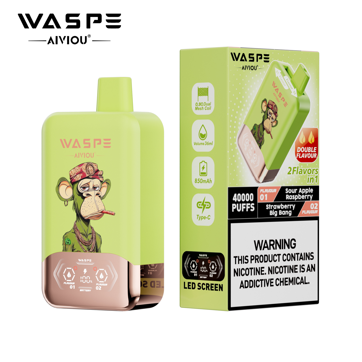 WASPE 40000 40K Puffs Double Taste LCD Display Disposable Vape random flavor option image
