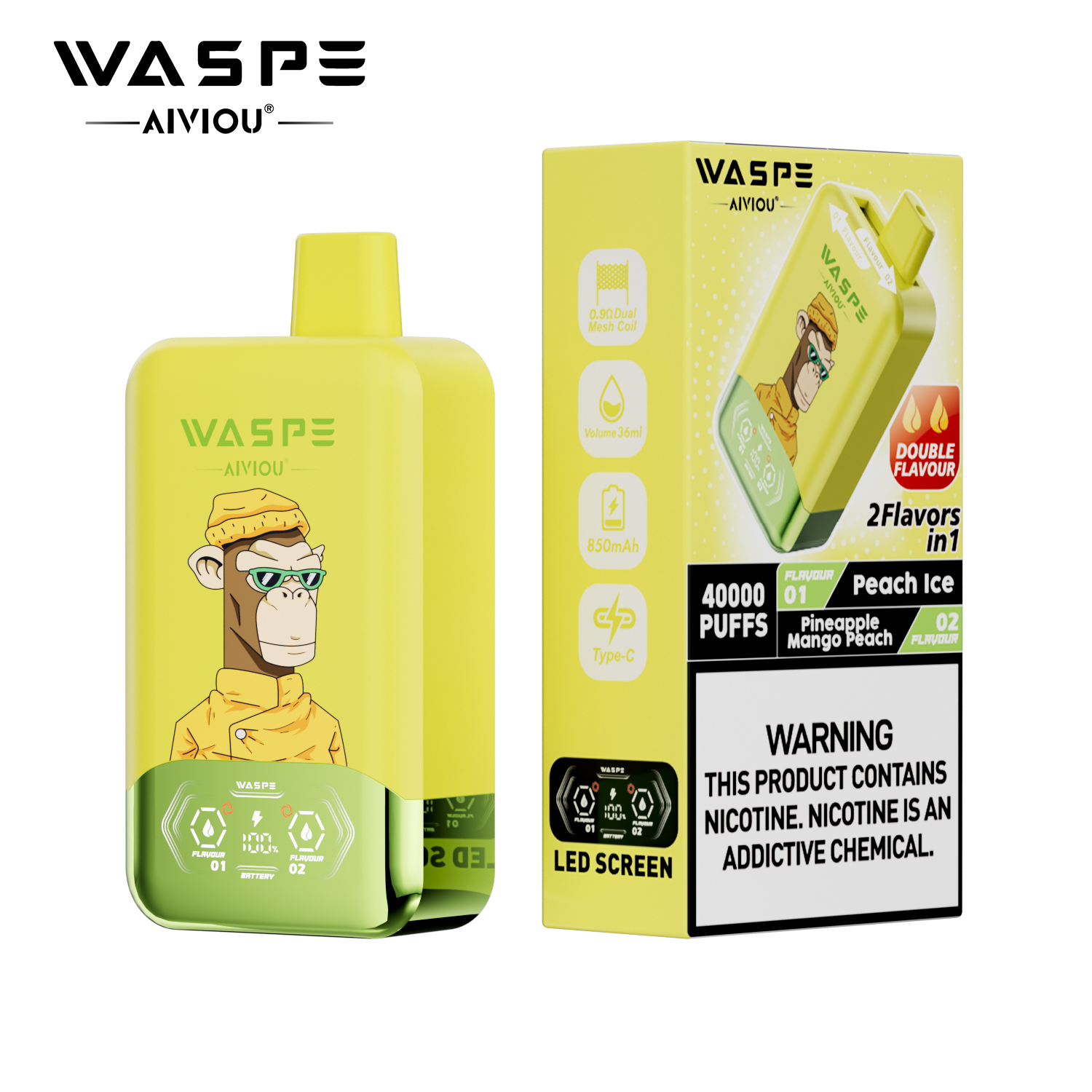 WASPE 40000 40K Puffs Double Taste LCD Display Disposable Vape random flavor option image