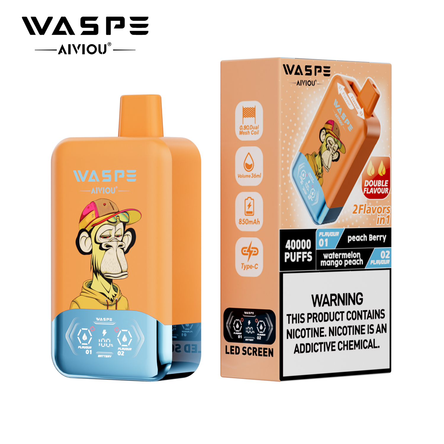 WASPE 40000 40K Puffs Double Taste LCD Display Disposable Vape random flavor option image