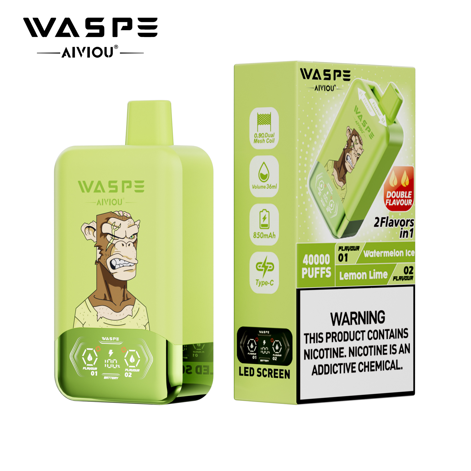 WASPE 40000 40K Puffs Double Taste LCD Display Disposable Vape random flavor option image