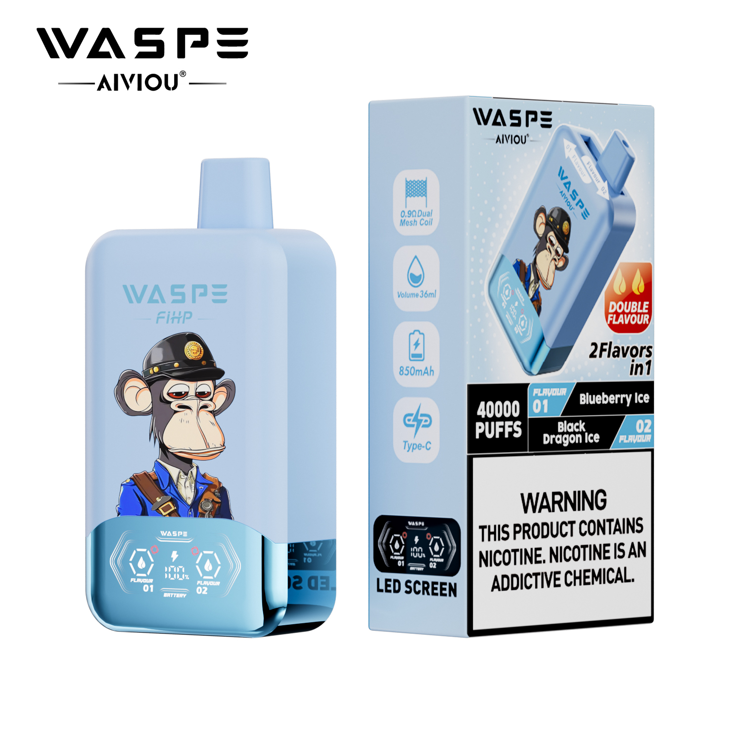 WASPE 40000 40K Puffs Double Taste LCD Display Disposable Vape random flavor option image
