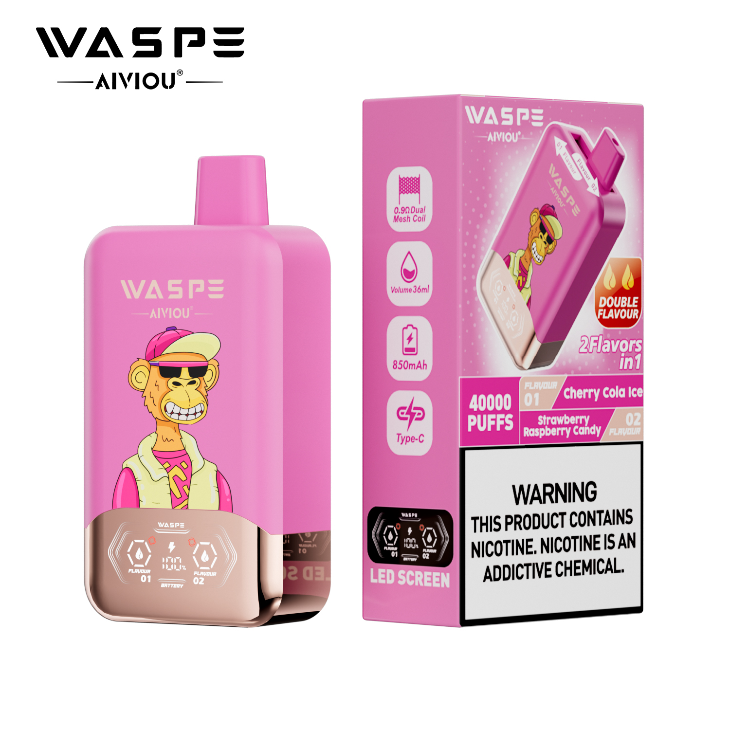 WASPE 40000 40K Puffs Double Taste LCD Display Disposable Vape random flavor option image
