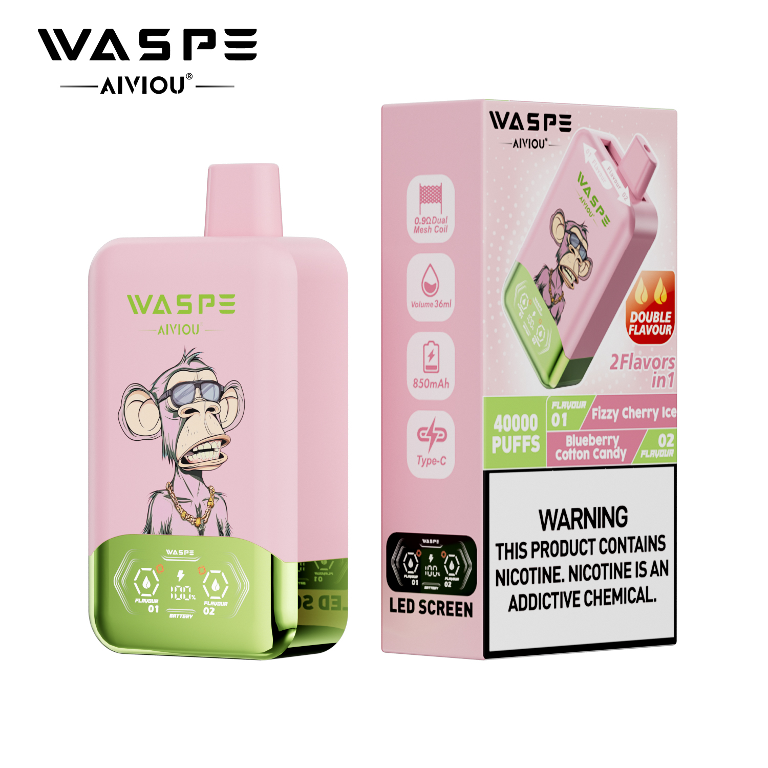 WASPE 40000 40K Puffs Double Taste LCD Display Disposable Vape random flavor option image