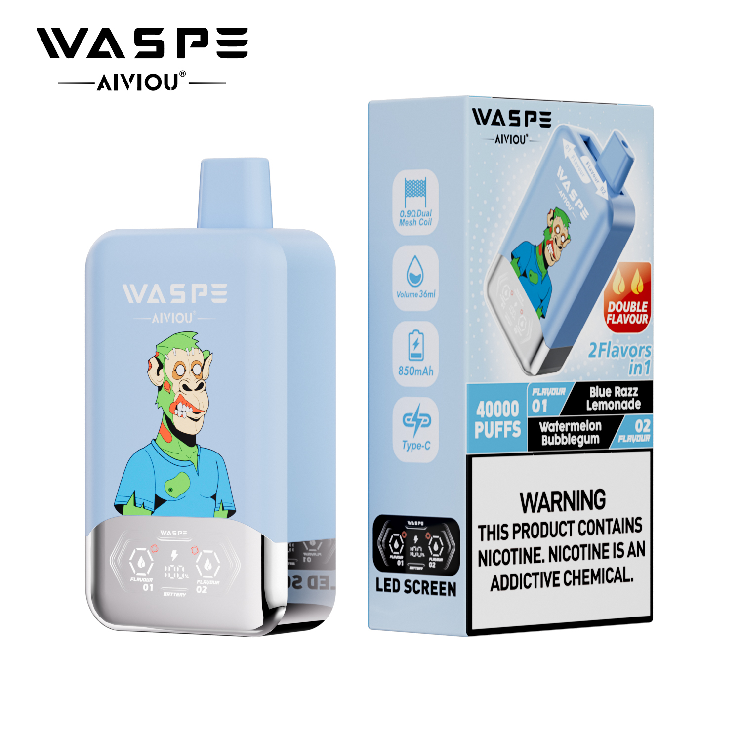 WASPE 40000 40K Puffs Double Taste LCD Display Disposable Vape random flavor option image