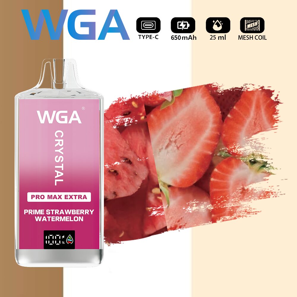 WGA Crystal Pro Max Extra 15000 15k Puffs Product LED Display Disposable Vape in wga 15000 prime strawberry watermelon flavor