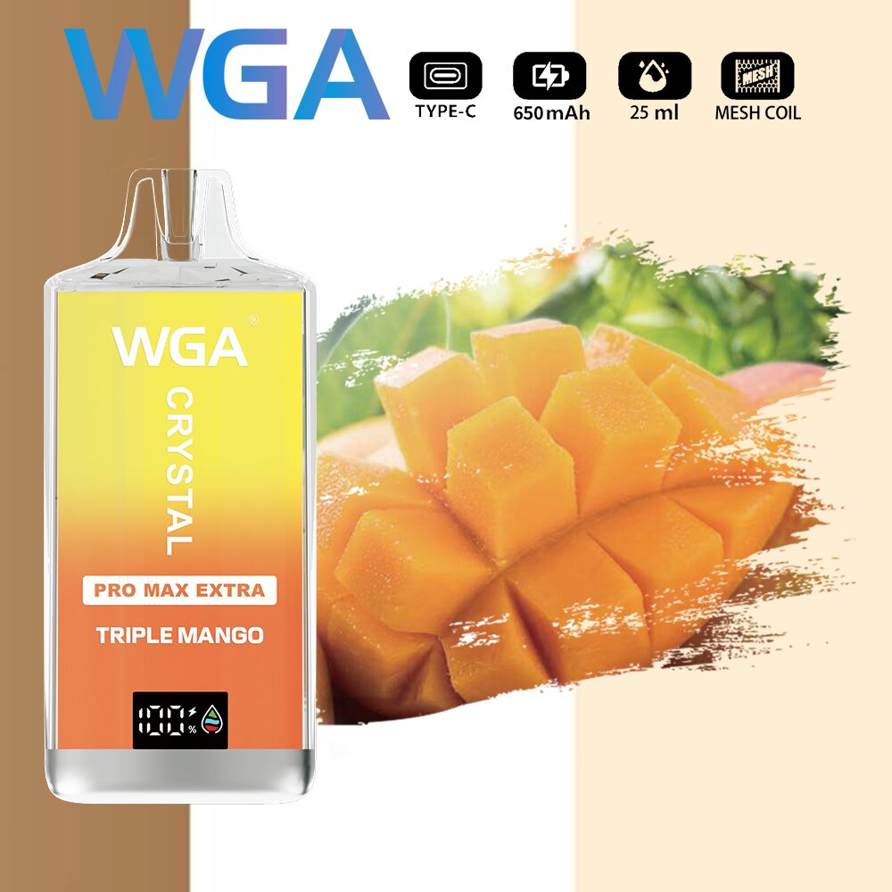 WGA Crystal Pro Max Extra 15000 15k Puffs Product LED Display Disposable Vape in wga 15000 triple mango flavor