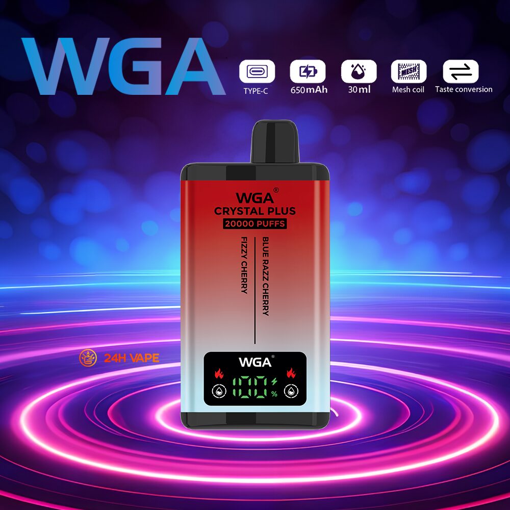 WGA Crystal Plus 20000 20K Puffs 5% Nicotine Double Taste LCD Display Disposable Vape in wga 20000 blue razz cherry fizzy cherry flavor