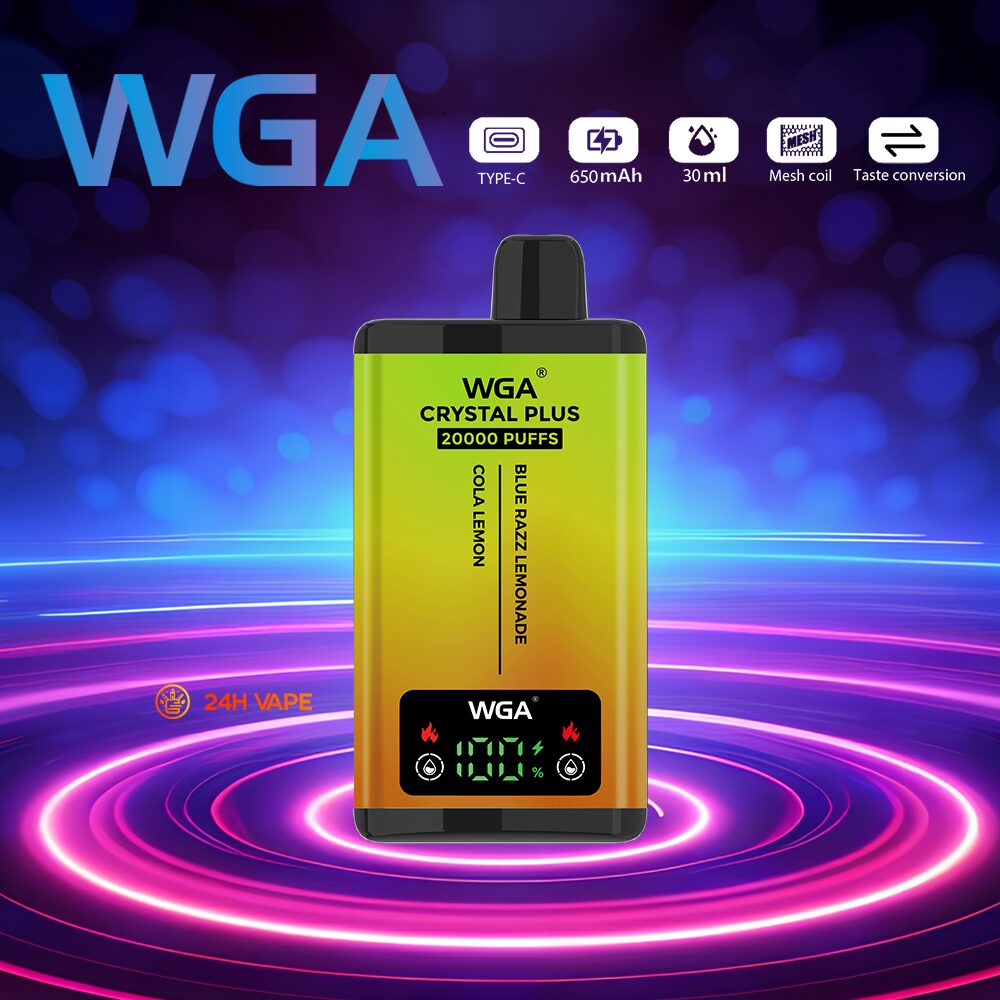 WGA Crystal Plus 20000 20K Puffs 5% Nicotine Double Taste LCD Display Disposable Vape in wga 20000 blue razz lemonade cola lemon flavor