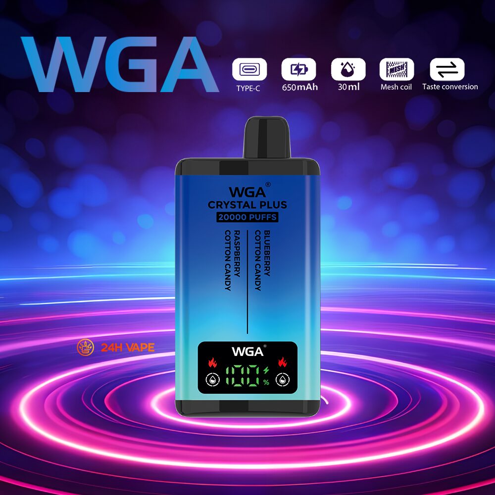 WGA Crystal Plus 20000 20K Puffs 5% Nicotine Double Taste LCD Display Disposable Vape in wga 20000 blueberry cotton candy raspberry cotton candy flavor
