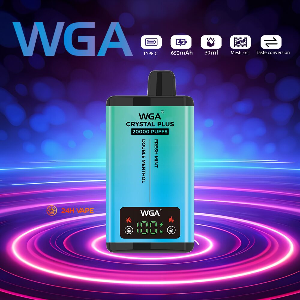 WGA Crystal Plus 20000 20K Puffs 5% Nicotine Double Taste LCD Display Disposable Vape in wga 20000 fresh mint double menthol flavor