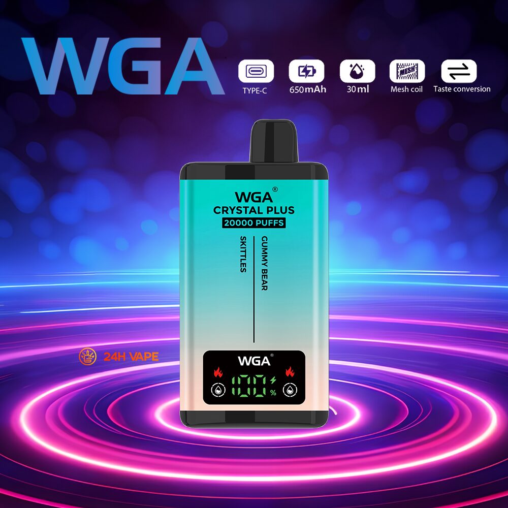 WGA Crystal Plus 20000 20K Puffs 5% Nicotine Double Taste LCD Display Disposable Vape in wga 20000 gummy bear skittles flavor