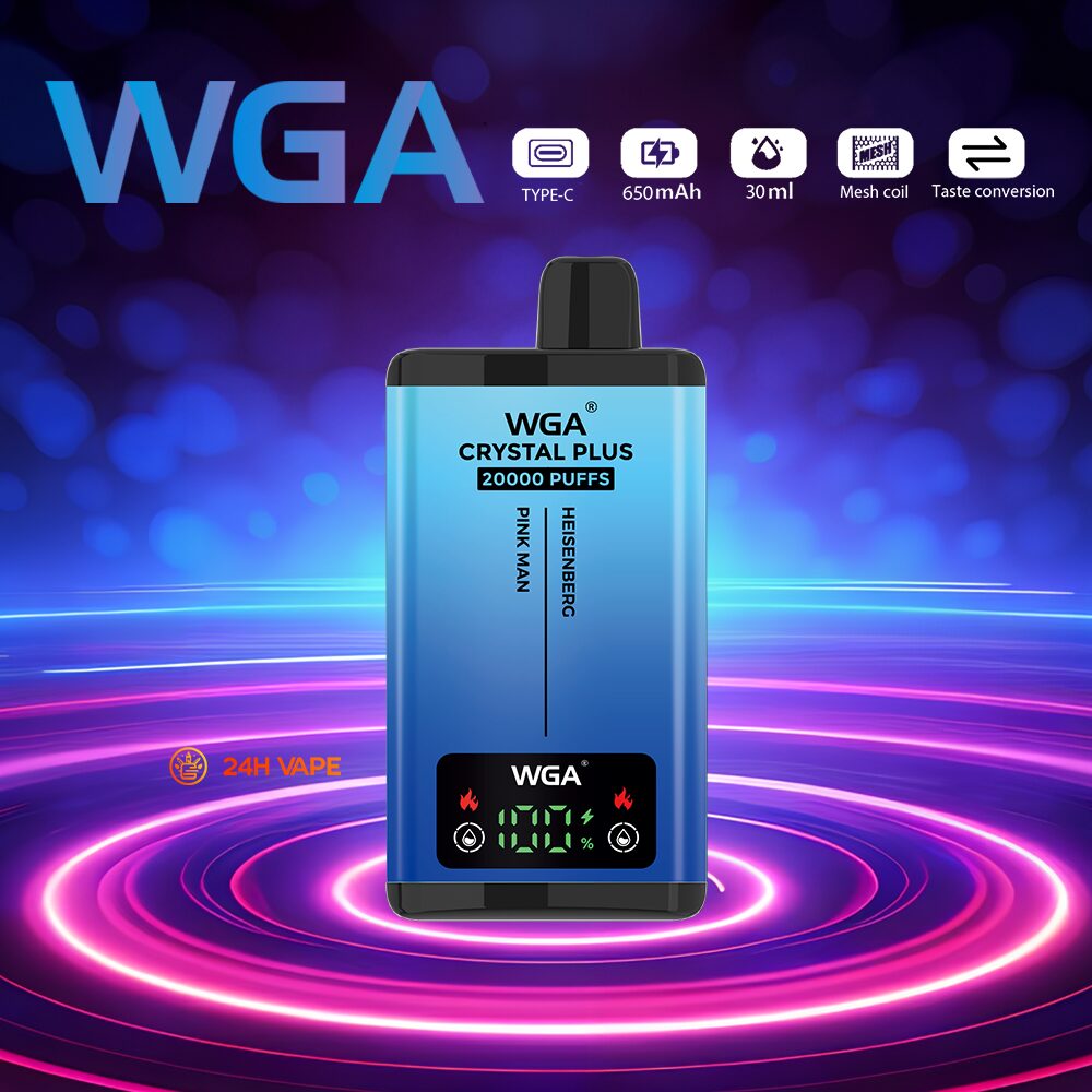 WGA Crystal Plus 20000 20K Puffs 5% Nicotine Double Taste LCD Display Disposable Vape in wga 20000 heisenberg pink man flavor