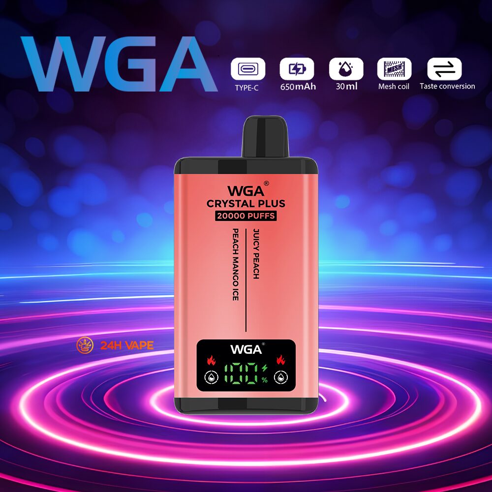 WGA Crystal Plus 20000 20K Puffs 5% Nicotine Double Taste LCD Display Disposable Vape in wga 20000 juicy peach peach mango ice flavor