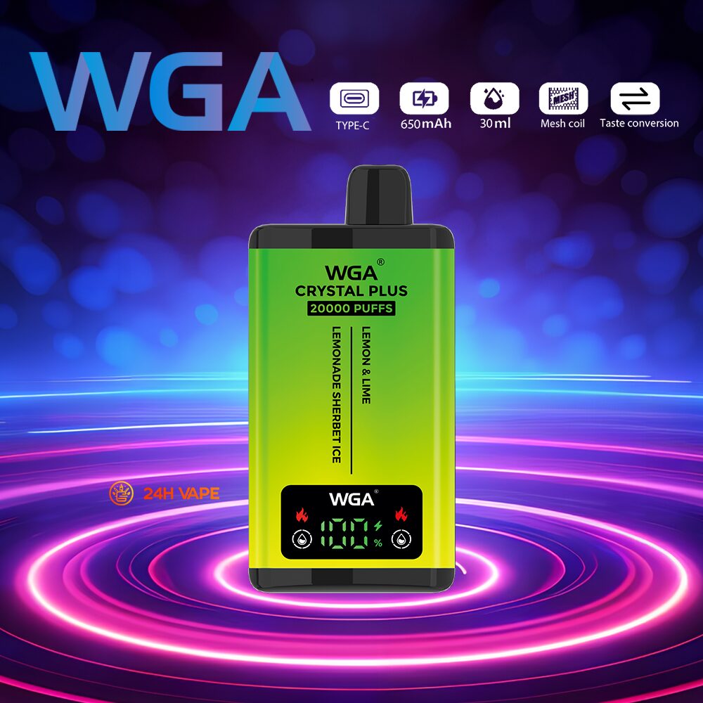 WGA Crystal Plus 20000 20K Puffs 5% Nicotine Double Taste LCD Display Disposable Vape in wga 20000 lemon lime lemonade sherbet ice flavor