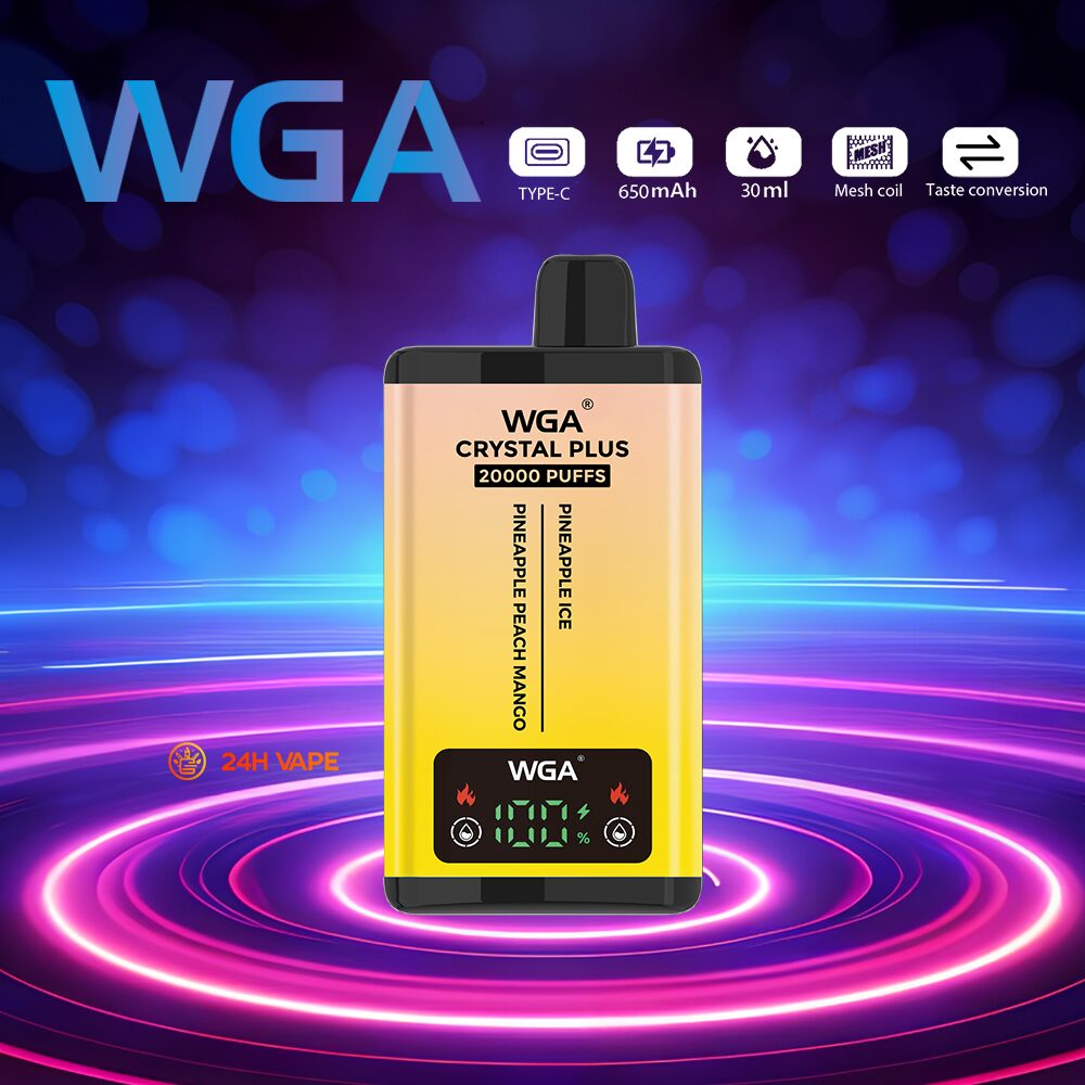 WGA Crystal Plus 20000 20K Puffs 5% Nicotine Double Taste LCD Display Disposable Vape in wga 20000 pineapple ice pineapple peach mango flavor