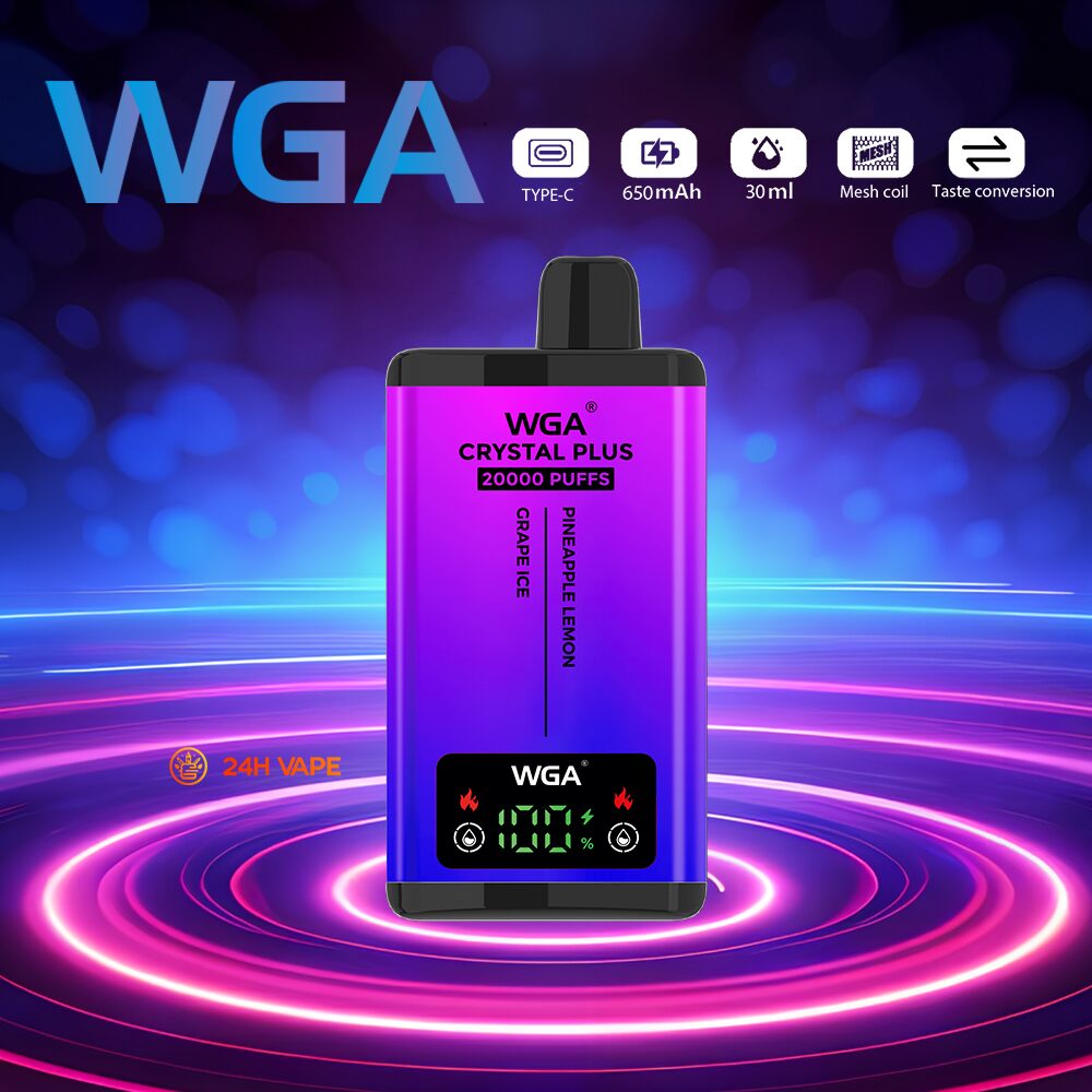 WGA Crystal Plus 20000 20K Puffs 5% Nicotine Double Taste LCD Display Disposable Vape in wga 20000 pineapple lemon grape ice flavor
