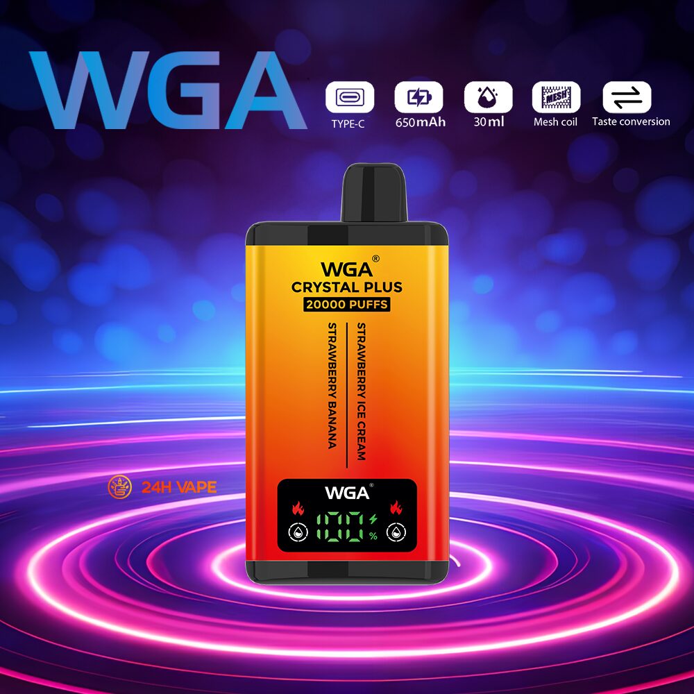 WGA Crystal Plus 20000 20K Puffs 5% Nicotine Double Taste LCD Display Disposable Vape in wga 20000 strawberry ice cream strawberry banana flavor