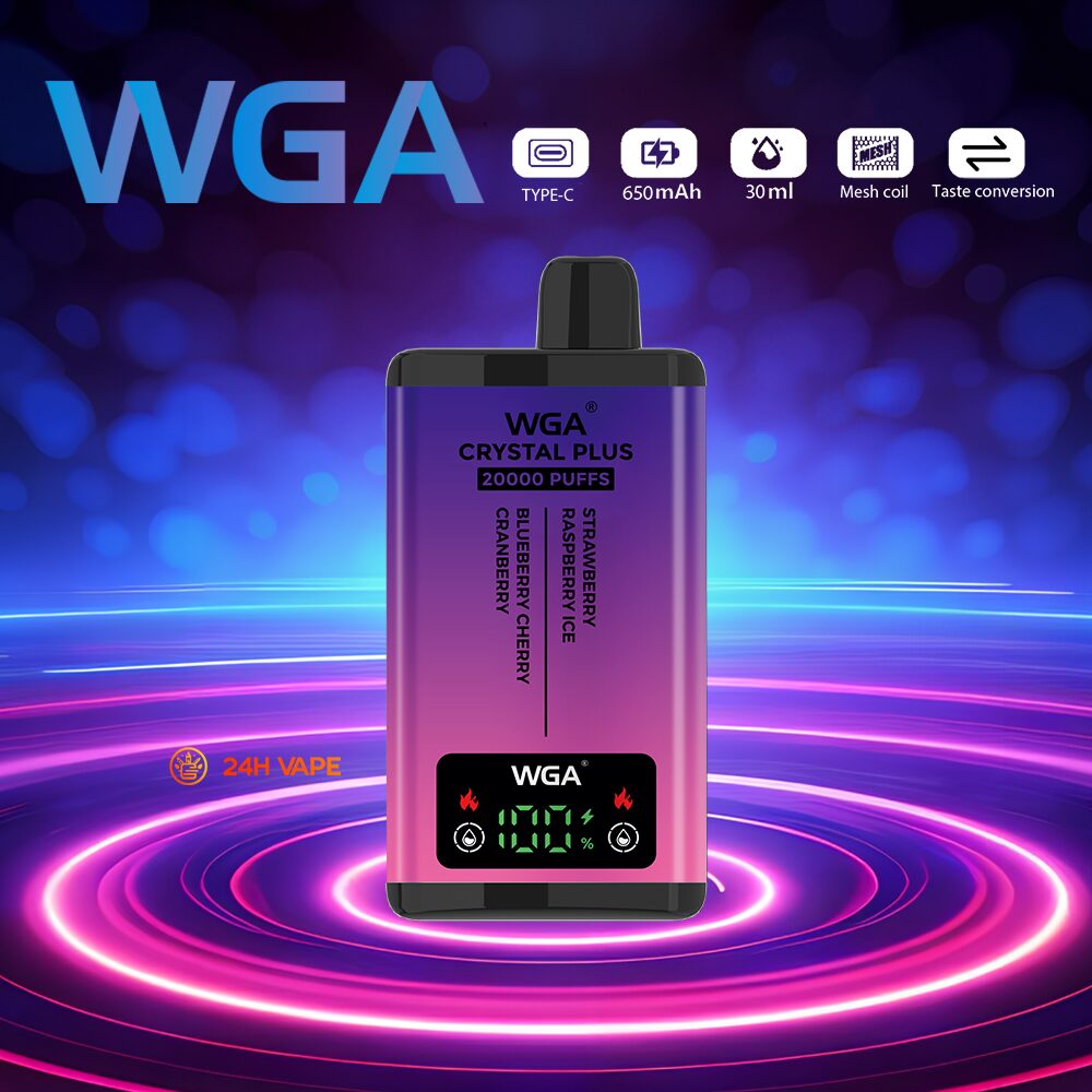 WGA Crystal Plus 20000 20K Puffs 5% Nicotine Double Taste LCD Display Disposable Vape in wga 20000 strawberry raspberry ice blueberry cherry cranberry