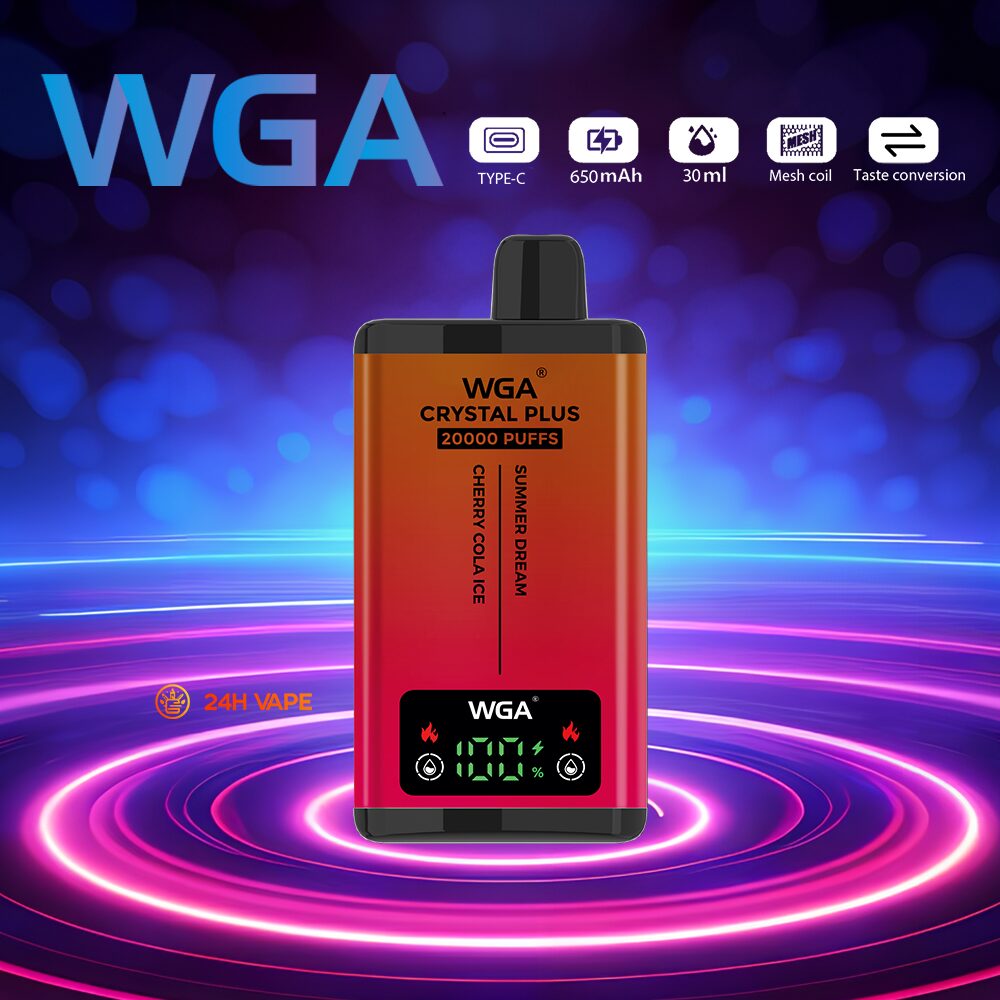 WGA Crystal Plus 20000 20K Puffs 5% Nicotine Double Taste LCD Display Disposable Vape in wga 20000 summer dream cherry cola ice flavor