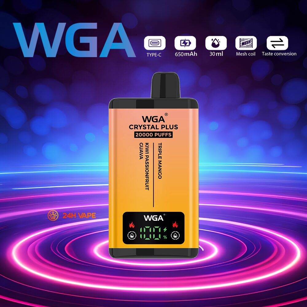 WGA Crystal Plus 20000 20K Puffs 5% Nicotine Double Taste LCD Display Disposable Vape in wga 20000 triple mango kiwi passion fruit guava flavor