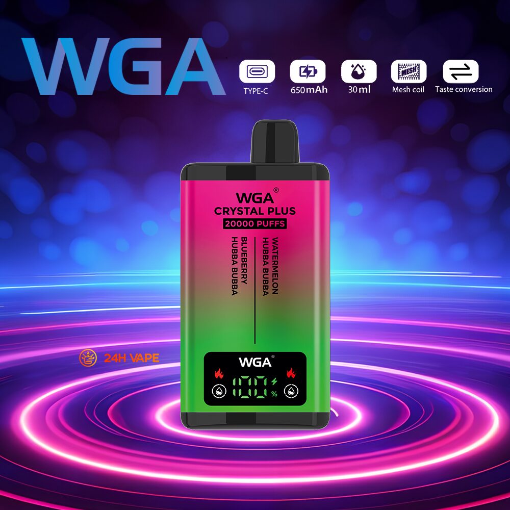WGA Crystal Plus 20000 20K Puffs 5% Nicotine Double Taste LCD Display Disposable Vape in wga 20000 watermelon hubba bubba blueberry hubba bubba flavor