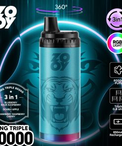 ZOOY King Triple 80000 80K Puffs 3 in 1 Flavors Rechargeable RGB Light Disposable Vape in Blueberry Sour Raspberry & Double Apple & Strawberry Raspberry
