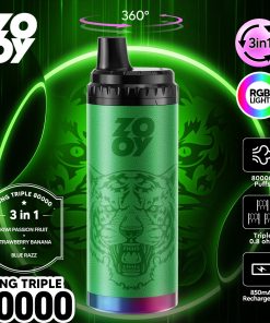 ZOOY King Triple 80000 80K Puffs 3 in 1 Flavors Rechargeable RGB Light Disposable Vape in Kiwi Passion Fruit & Strawberry Banana & Blue Razz flavor