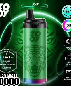 ZOOY King Triple 80000 80K Puffs 3 in 1 Flavors Rechargeable RGB Light Disposable Vape in Lemon Lime & Strawberry Watermelon & Blueberry Ice flavor
