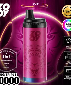 ZOOY King Triple 80000 80K Puffs 3 in 1 Flavors Rechargeable RGB Light Disposable Vape in Strawberry Kiwi & Love 66 & Red Bull flavor