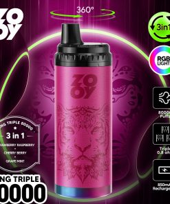 ZOOY King Triple 80000 80K Puffs 3 in 1 Flavors Rechargeable RGB Light Disposable Vape in Strawberry Raspberry & Cherry Berry & Grape Mint flavor
