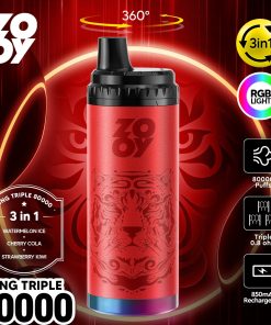 ZOOY King Triple 80000 80K Puffs 3 in 1 Flavors Rechargeable RGB Light Disposable Vape in Watermelon Ice & Cherry Cola & Strawberry Kiwi flavor