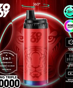 ZOOY King Triple 80000 80K Puffs 3 in 1 Flavors Rechargeable RGB Light Disposable Vape in Watermelon Ice & Strawberry Ice Cream & Triple Melon flavor