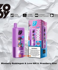ZOOY Trlple 70000 70k Puffs 3 in 1 Flavors Rechargeable LCD Display Disposable Vape in Blueberry Bubblegum & Love 666 & Strawberry Kiwi flavor