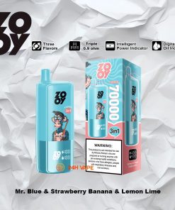 ZOOY Trlple 70000 70k Puffs 3 in 1 Flavors Rechargeable LCD Display Disposable Vape in Mr. Blue & Strawberry Banana & Lemon Lime flavor